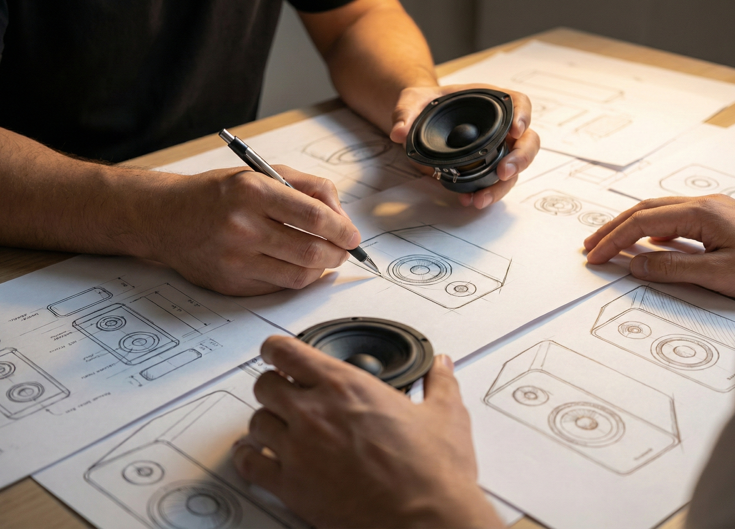 Hands sketching speaker designs
