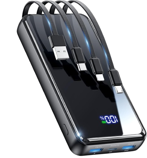 50000mAh Power Bank Built-in Cable, 22.5W PD USB C by Blackweb